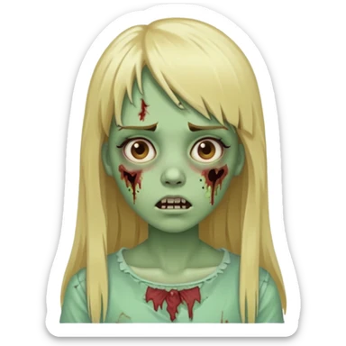 classic zombie girl with long blonde hair and bangs  sticker