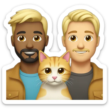 Gay male couple one of them Latino with beard male and the other guy an Australian blonde hair , with a cat in the middle sticker