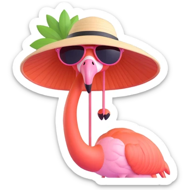 flamingo with sunglasses with a sun hat sticker