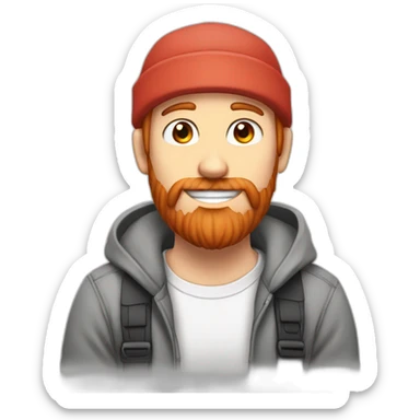 red-bearded-anime-guy-white-teeth-wearing-grey-beanie-white-shirt sticker