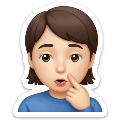 Emoji gêné les joues rose avec un doigt dans la bouche et les yeux qui regarde sur le côté iOS  sticker