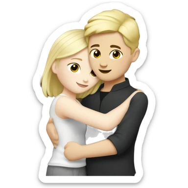 Blonde white girl hugs Chinese boy who has pale skin and black hair sticker