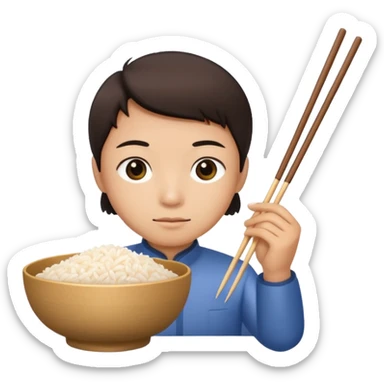 Chinese person holding a chopstick and a bowl of rice sticker