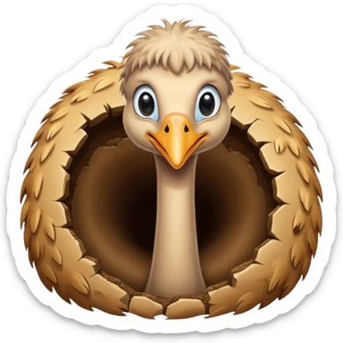 Ostrich with it's head inside a hole in the ground only it's body and neck visible sticker