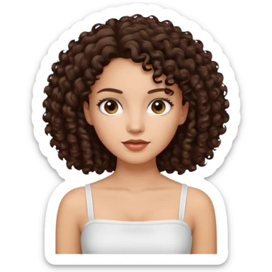 Woman with light skin and dark brown eyes and dark brown curly hair and white tube top sticker
