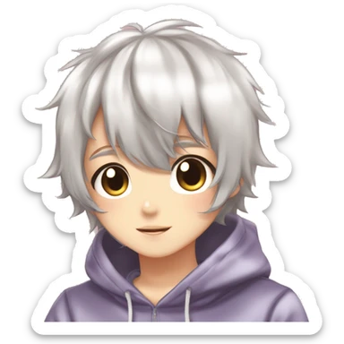 Cute Kawaii Beautiful Gorgeous Sparkly Shiny Blushing Anime Style Romantic Shojo Catboy Man Guy Femboy With Pretty Hair And Hoodie Trendy Style Outside sticker