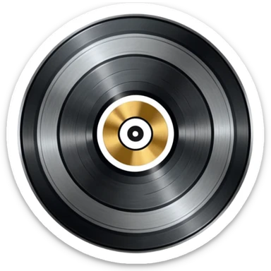 A dark metal platinum music award plaque The center features a relief of a or stylized vinyl record in a slightly darker metallic tone sticker