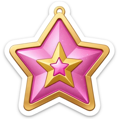 a glittery golden star-shaped medal with a soft cardboard texture, featuring a pink number 1 in the center with the text  sticker
