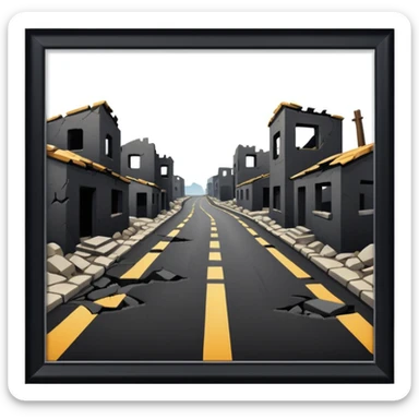 ruined town with horizontal destroyed road sticker