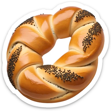 Cinematic Realistic Simit twisted Turkish bread in poppy seeds sticker