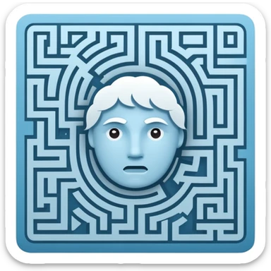 An icon of a face-down card. The card's back features a minimalist labyrinth/maze pattern in light blue on a dark blue background. The maze paths subtly connect to form the shape of a cloud in the center. Simple, geometric, for a small app icon. sticker