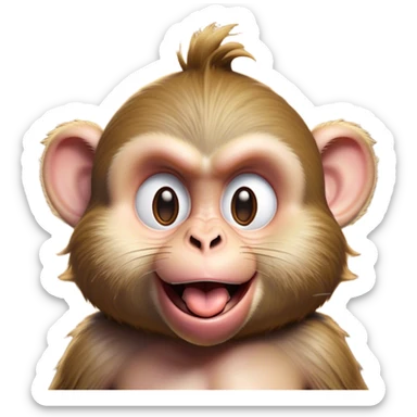 Cinematic Silly Macaque Portrait Emoji, Sporting a comically contorted face with crossed eyes and a tongue playfully sticking out, set against a backdrop of soft, detailed fur and a dynamic, agile build, Simplified yet humorously expressive features, highly detailed, glowing with a warm, jovial glow, high shine, exuberantly playful and cheeky, stylized with an air of quirky primate humor, soft glowing outline, capturing the essence of a silly macaque that appears ready to burst out of the screen with contagious laughter! sticker