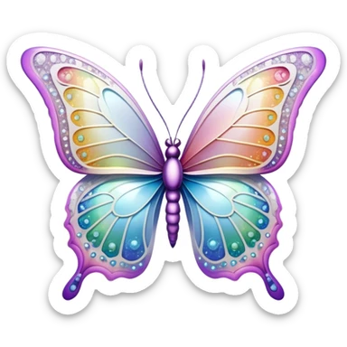 Pastel sparkly white glittery iridescent rainbow transparent butterfly with detailed intricate patterns sticker