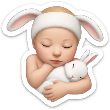 Sleeping white Newborn with bunny headband sticker