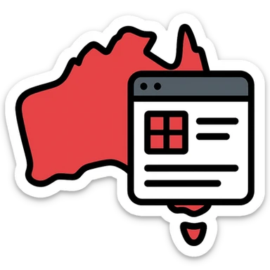 map of Australia with digital web page overlay, modern, red and white, Microsoft Power Pages theme icon sticker