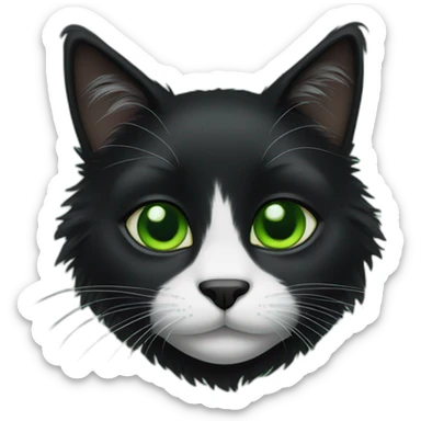 Black furry cat green eyes sticker