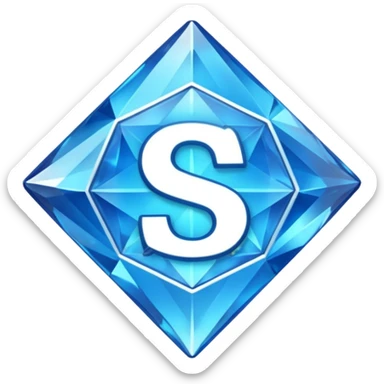Create a custom emoji badge featuring a stylized, glossy letter “S”. Style it after the Diamond rank from League of Legends. Use crystalline blue tones, sharp reflections, faceted textures, and a high-end glowing frame.
 sticker