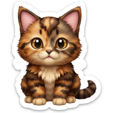 A high-resolution photo-realistic digital illustration of a brown multicoloured  tortoiseshell kitten, chest upward sticker