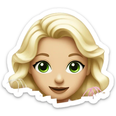 cute platinum blonde with green eyes surrounded by pink shopping bags sticker