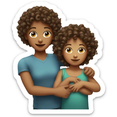 curly-haired girl with a child boy in her arms sticker