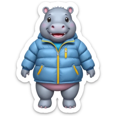 a full body of cute hippo with puffer sticker