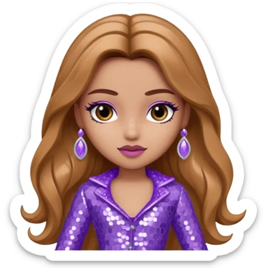 Yasmin from Bratz with long light brown hair and lavender sequin outfit sticker