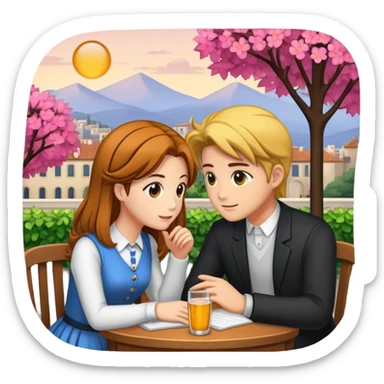 An icon representing a visual novel game, with a detailed background featuring a romantic or mysterious setting. Characters are in conversation, with dialogue boxes visible. The design captures the immersive storytelling and emotional depth of visual novels, set against a transparent background. sticker