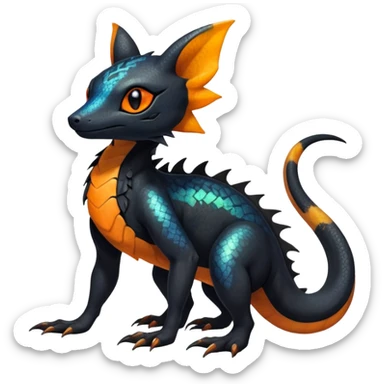 Colorful Iridescent Exotic Black and Orange Salandit-Aurorus-Umbreon-Fakémon-hybrid-creature (full body)  sticker