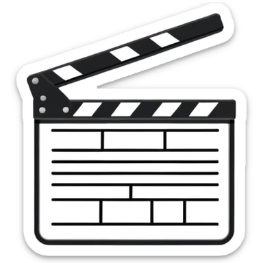 minimalist clapperboard outline, thin black lines only, no fill, just frame and diagonal line sticker