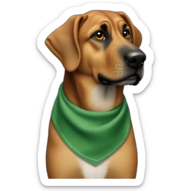 75% Coonhound 25% German Shepherd mix dog wearing small plain green bandana side view full body in profile left facing sticker