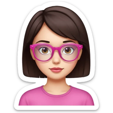 to give birth to a brunette girl who wears semi-transparent pink glasses and has short dark brown hair. sticker