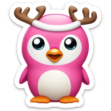 Cute pink penguin with reindeer antlers sticker