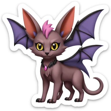 dark dull pointy edgy Noivern-Noibat-Purloin-Torracat-Lykoi-Caracal-bat-cat-Fakemon-fusion-hybrid-creature with bat-wings on head as ears sticker