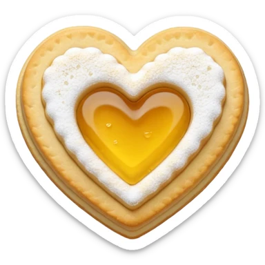 Realistic shortbread cookie in the shape of a heart with color of lemon jelly middle filling and sprinkled powder sugar on top. sticker
