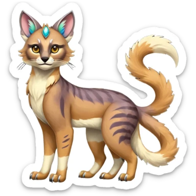 Colorful dark tropical tribal glorious iridescent divine exotic cute cool beautiful beautiful fantasy-caracal-civet-genet-sergal-vernid-Gryphon-Cacomistle-Trico-oncilla-animal-Fakémon-hybrid-fursona (full body) sticker