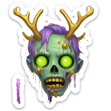 zombie person with gold antlers melting into graffiti galaxies with candles lanterns and fairy lights sticker