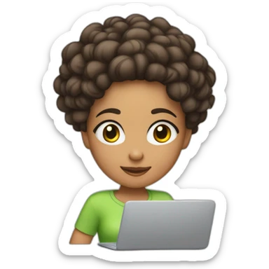 A mulatto gir at the computer hits herself on the forehead with her palm sticker