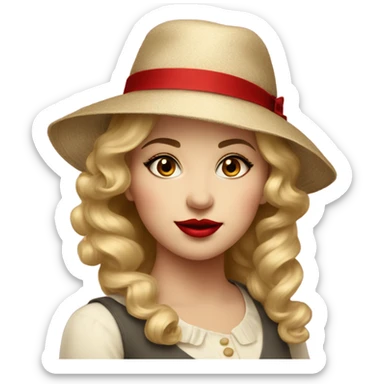 beautiful vintage girl in a hat with red lipstick sticker