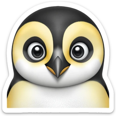 cinematic-cute-emperor-penguin-portrait-emoji,-head-tilted-playfully-and-inquisitively,-with-glossy,-pristine-plumage,-sparkling-eyes-filled-with-curiosity,-simplified-yet-irresistibly-adorable-features, black, large black eyes face, zoomed in sticker