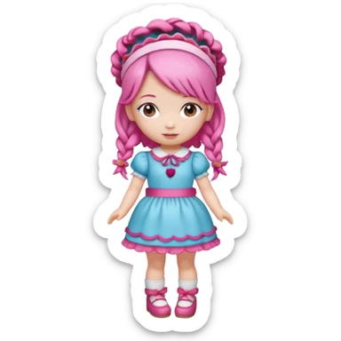 Isolated detaile illustration incredibly raspberry torte doll figurine full body with pink hair and a raspberry hairband sticker