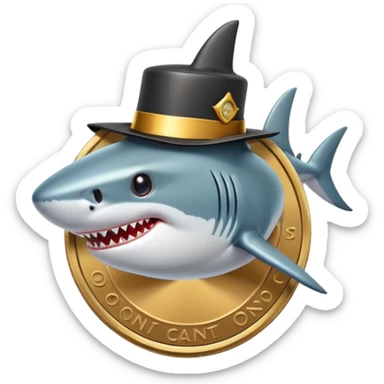 shark with tophat printed on token coin sticker