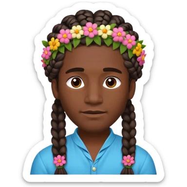 big braided man face wiith big visible braids and headband and flowers on head sticker
