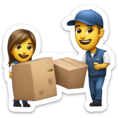 delivery man delivering a case to a very happy normal person sticker