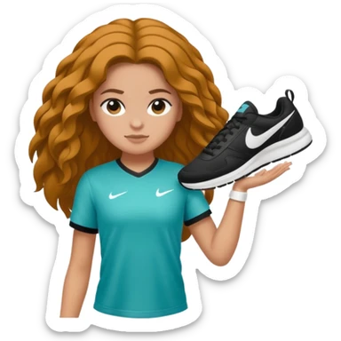 Faça uma menina parda de cabelo liso com uma faixa de cabelo da Nike e uma roupa da Nike branca sticker