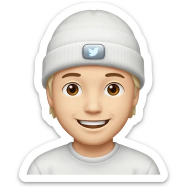 A guy head with white beanie sticker