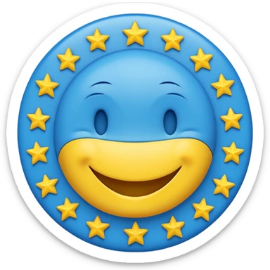 smiley blue happy face with yellow stars arranged in a circle like the European flag sticker