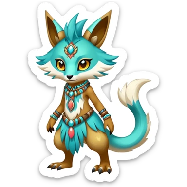 Anthro Sona Cool Edgy Cute Colorful Shy Shamanic Tribal Shiny Fakemon-Fantasy-Creature Full Body sticker