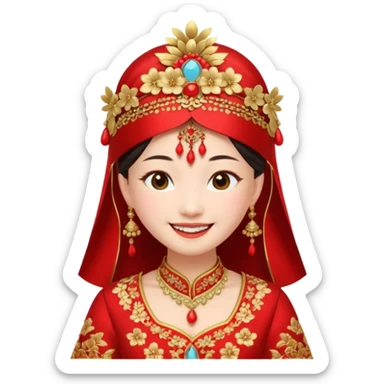 Chinese bride getup, smiley face. sticker