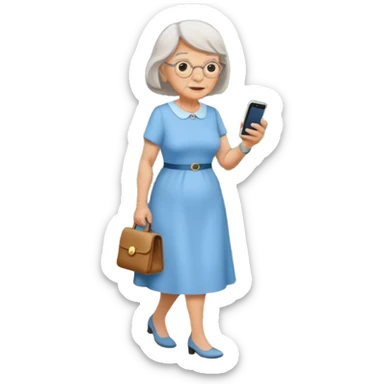 An old lady walking in a park holding a cell phone with a text bubble that says Have you checked in to the meetup? sticker