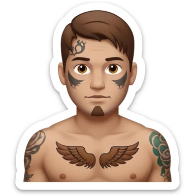 tattoo man, white skintone,brown hair, tattoos on face, more visible, bulky man with tattos on his chest. sticker